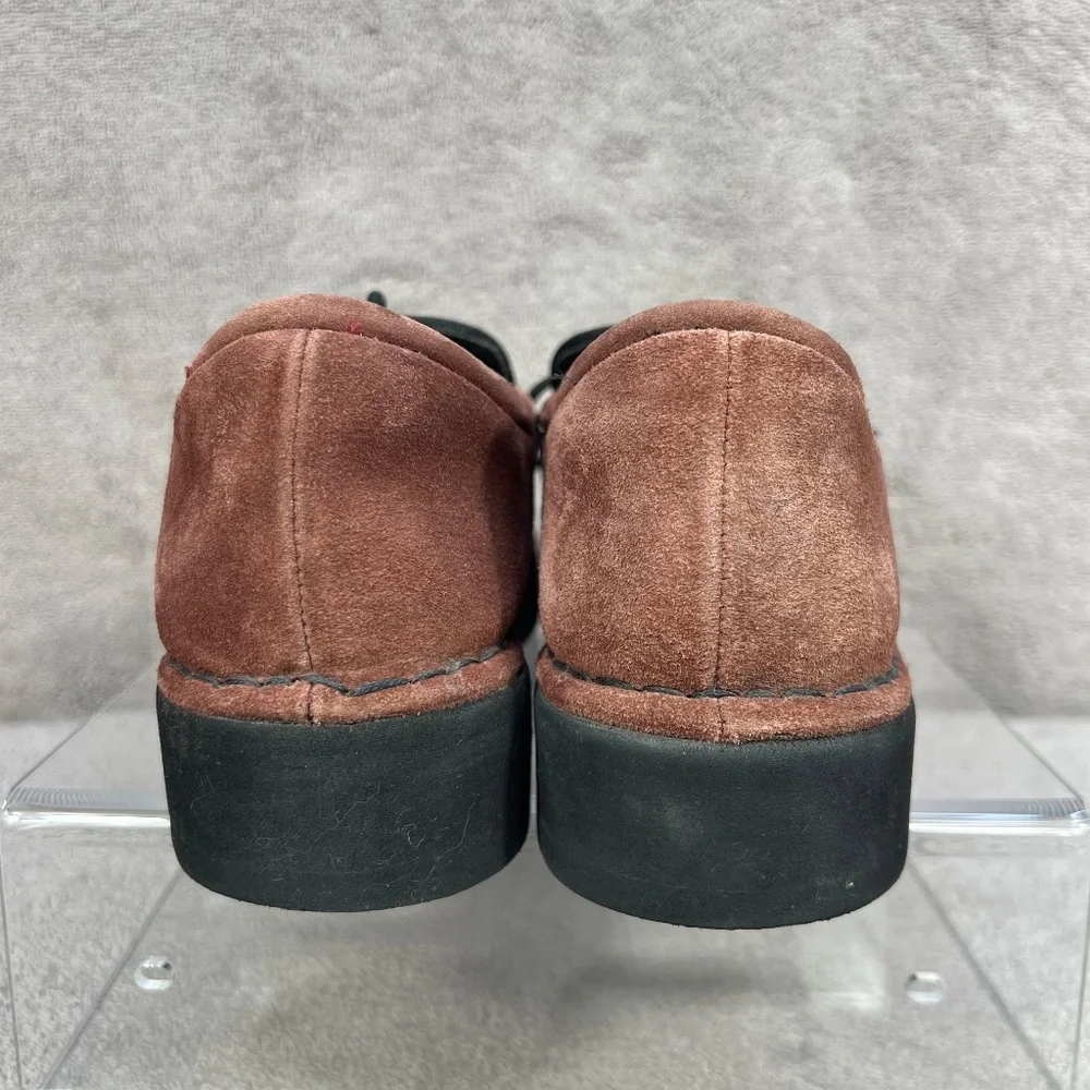 Vintage DKNY Suede Leather Platform Loafers 8.5 Rust Red Y2K 90s Vamp Goth Bows - Picture 8 of 12